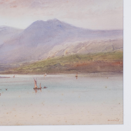 452 - W H Earp, panoramic watercolour, Highland lake scene, 50cm x 80cm overall, framed