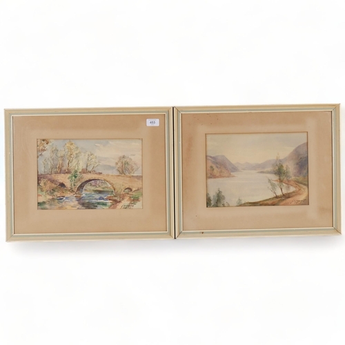 453 - J K Maxton, a pair of framed watercolours, landscapes, 39cm x 50cm overall