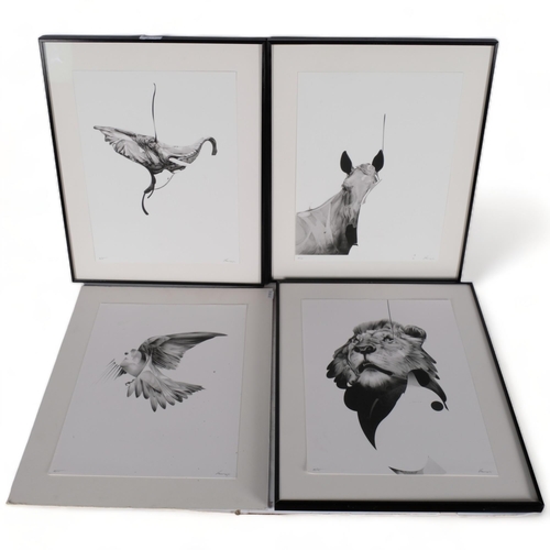 456 - HelloVon Studio, 4 limited edition prints, a horse, an elephant, a lion, and an eagle, 3 framed