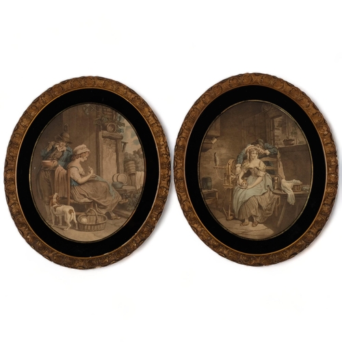 462 - Pair of Antique oval coloured prints, gilt-framed, circa 1850, H41cm