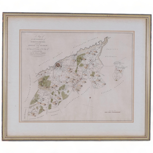 463 - Antique coloured map depicting the Hundreds of Downhamford and of Bridge and Petham with the City an... 