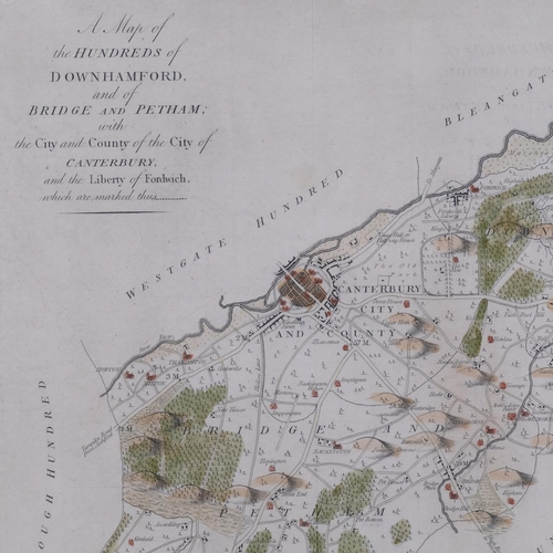 463 - Antique coloured map depicting the Hundreds of Downhamford and of Bridge and Petham with the City an... 