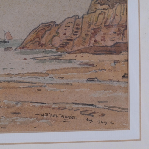 474 - William Warden, watercolour, a rocky coastal view, signed and dated August 1949, with label verso, f... 