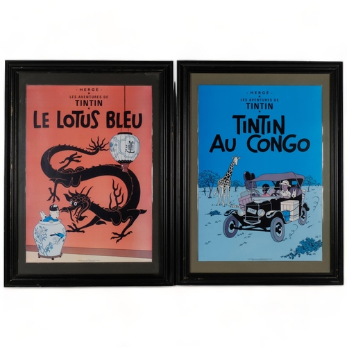 477 - 2 reproduction Tin Tin posters, to include the Lotus Bleu, and Tin Tin O Congo, both framed, and a m... 