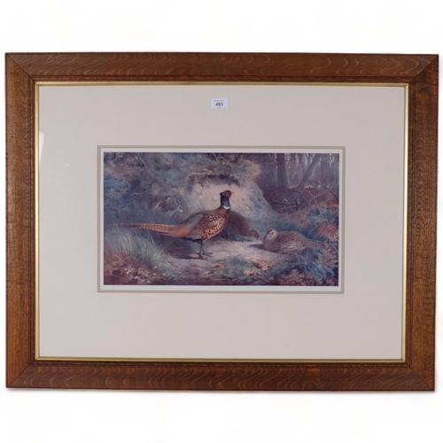 483 - A Thornburn, pair of limited edition coloured prints, wild fowl studies, 73cm x 93cm overall, oak-fr... 