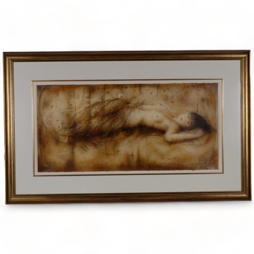 485 - A large gilt-framed study of a reclining nude girl, 81cm x 132cm overall