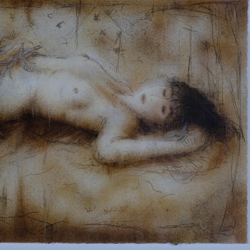 485 - A large gilt-framed study of a reclining nude girl, 81cm x 132cm overall