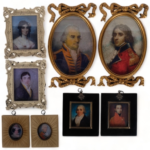 491 - A group of 4 pairs of reproduction miniature prints, in Antique style frames, largest 24cm