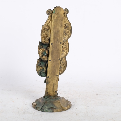 497 - A Victorian gilt-metal brass lyre-shaped letter rack, H21cm