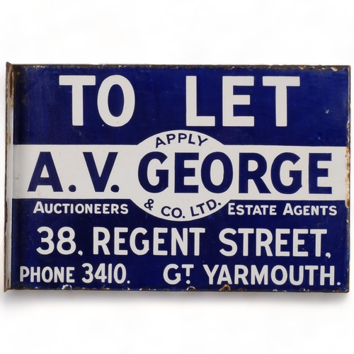 74 - A Victorian blue and white enamel double-sided sign 