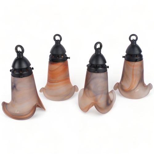 506 - A set of 4 stylish Vianne coloured glass Art Nouveau style light shades with metal mounts, H21cm