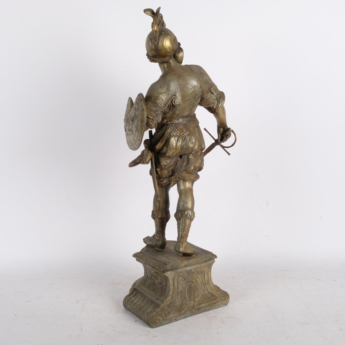 507 - A Continental patinated spelter figure of a Roman Gladiator, on plinth, 58cm