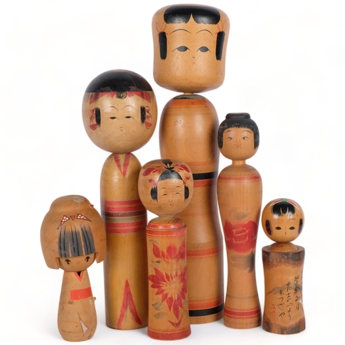 523 - A group of 6 Japanese painted wood Kokeshi dolls, tallest 45cm