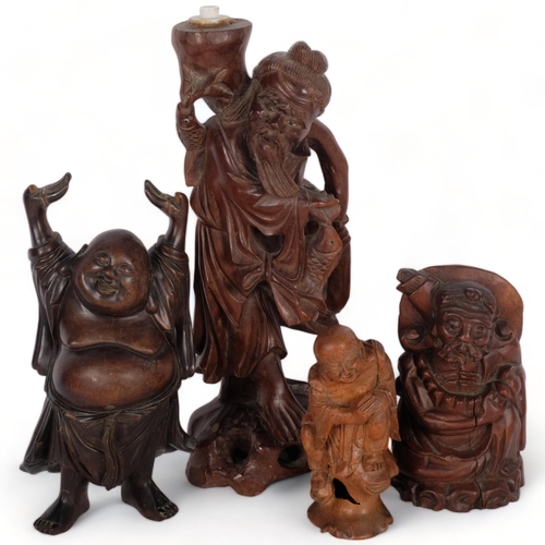 528 - A group of 4 carved Oriental figures, including a Buddha, H22cm