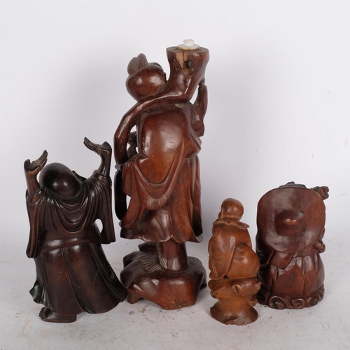 528 - A group of 4 carved Oriental figures, including a Buddha, H22cm