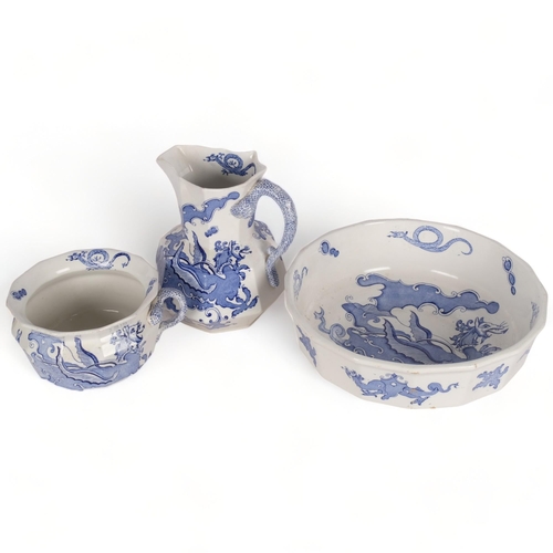 540 - Vintage Masons ironstone wash jug, H28cm, chamber pot, and wash bowl with dragon decoration