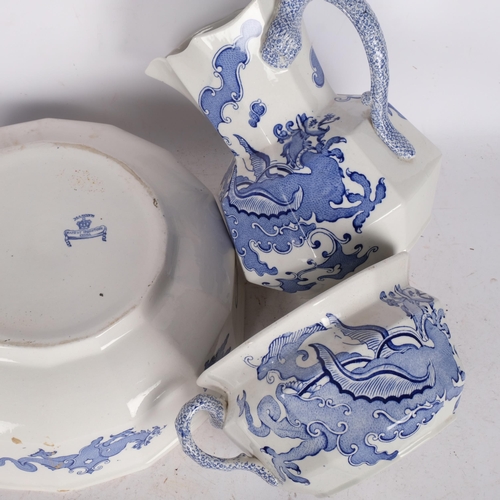 540 - Vintage Masons ironstone wash jug, H28cm, chamber pot, and wash bowl with dragon decoration