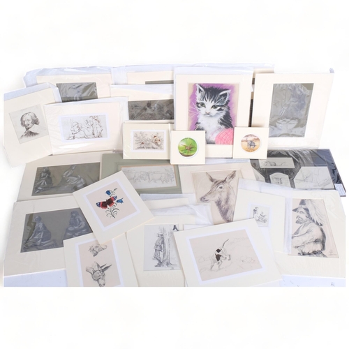 569 - A quantity of pencil and watercolour drawings, depicting animals and figures