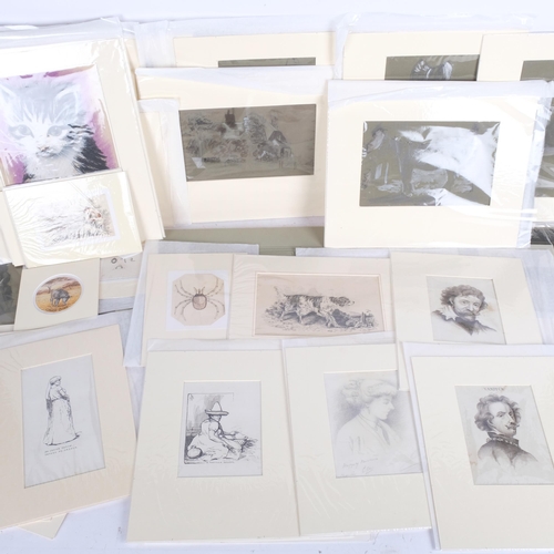 569 - A quantity of pencil and watercolour drawings, depicting animals and figures