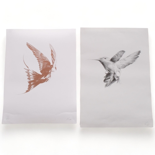 574 - HelloVon Studio, 2 limited edition humming bird prints, largest 30cm x 42cm, from an edition of 50 c... 