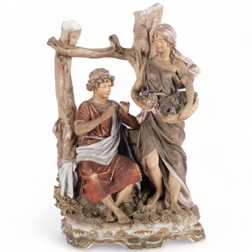 610 - A large Royal Dux sculpture of 2 grape pickers, H45cm