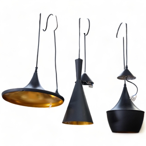 614 - A group of 3 mid-century style light fittings, including a pendant shaped fitting, a lantern shaped ... 