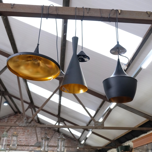 614 - A group of 3 mid-century style light fittings, including a pendant shaped fitting, a lantern shaped ... 