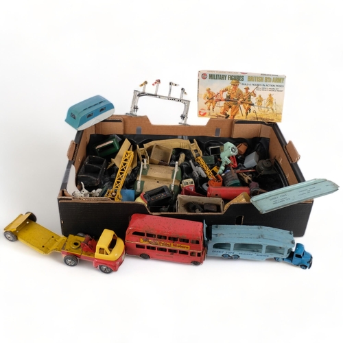 622 - A quantity of various Vintage tinplate and plastic toy vehicles and other accessories, including Din... 