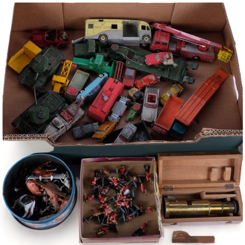 652 - A quantity of Dinky, Lesney, Corgi, Matchbox and other diecast vehicles, and a quantity of Britains ... 