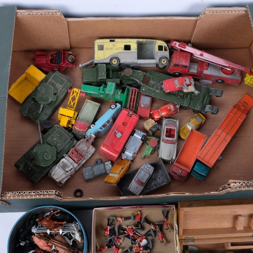 652 - A quantity of Dinky, Lesney, Corgi, Matchbox and other diecast vehicles, and a quantity of Britains ... 