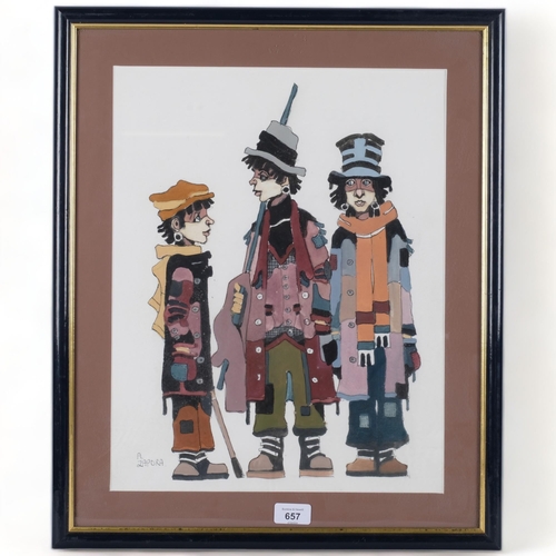 657 - A Zapora, watercolour study of 3 urchins, framed, 56cm x 47cm overall