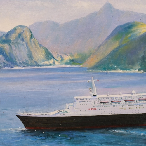 664 - Oil on canvas, Cunard liner, framed, 56cm x 70cm