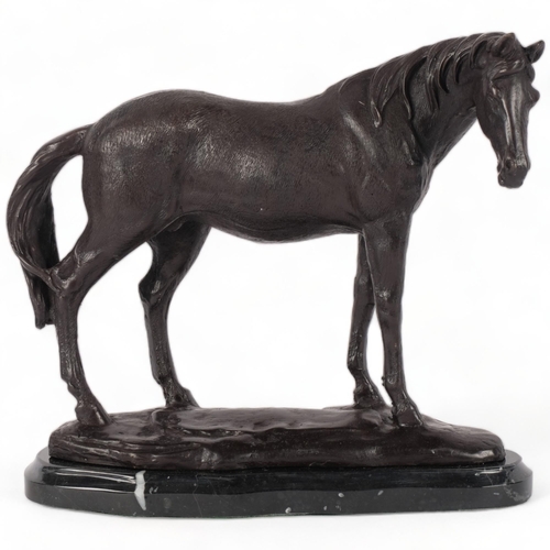 672 - A bronze figure of a horse, on stone plinth, H22.5cm