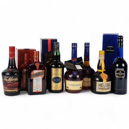 674 - Various liqueurs, including Cointreau and Courvoisier, and a Bristol Cream Sherry