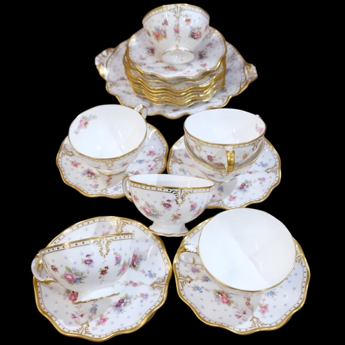 690 - Royal Crown Derby part tea set, in Royal Antoinette pattern, 1 cup repaired