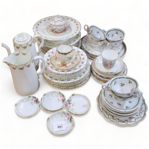 691 - A group of Antique china, to include various serving plates, cups, saucers etc, such makers as Aynsl... 