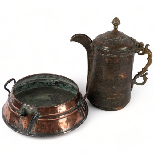 718 - A Kashmir Indian copper coffee pot, with lovely engraved decoration, and stunning decorative scrolle... 