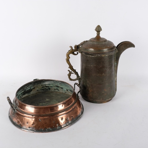 718 - A Kashmir Indian copper coffee pot, with lovely engraved decoration, and stunning decorative scrolle... 