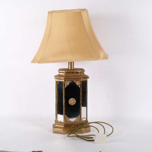 727 - A Vintage style champagne gold large mirrored table lamp, with associated shade, height including sh... 