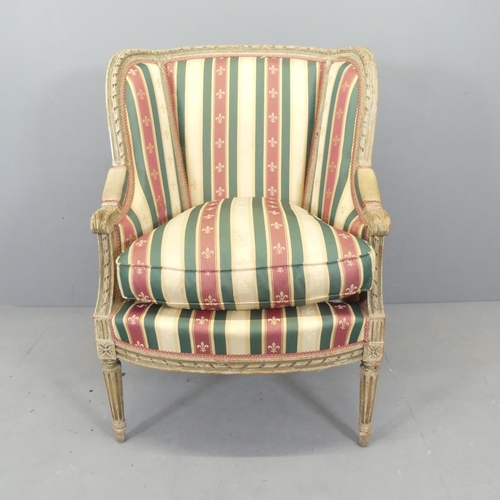 2674 - A French upholstered salon armchair.