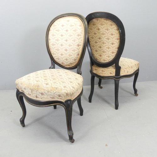 2683 - Three similar 19th century ebonised and upholstered balloon back chairs.