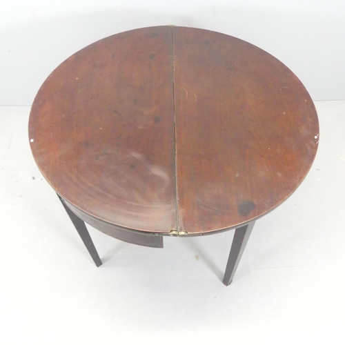 2687 - An antique mahogany demi-lune fold-over breakfast table. 92x72x46cm.