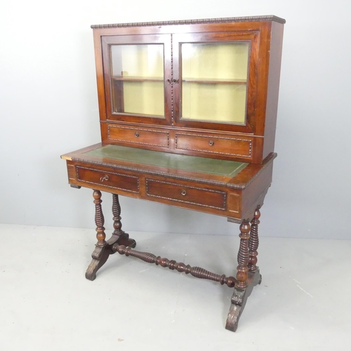 2694 - A 19th century rosewood two-section writing table, with raised cupboard back and four drawers. 90x13... 