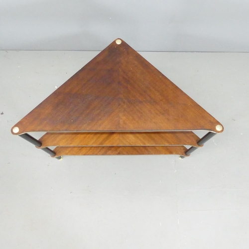 2719 - A mid-century style three-tier corner shelf. 79x75x41cm.