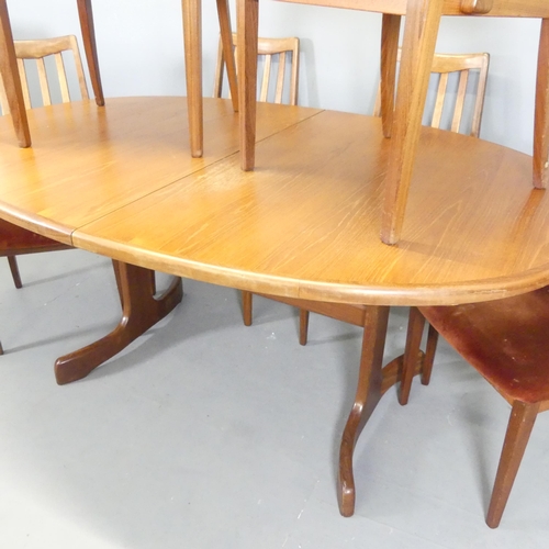 2724 - G-PLAN - A mid-century teak oval draw-leaf dining table and six matching chairs. 164x73x107cm, openi... 