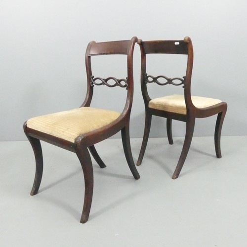 2218 - A set of four Regency mahogany dining chairs with upholstered drop-in seats.