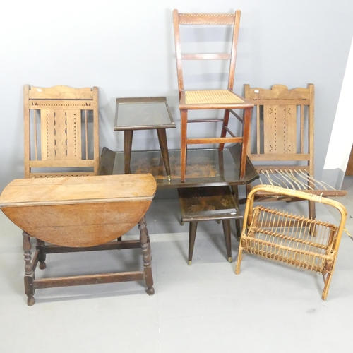 2730 - A bamboo magazine rack, a Chinese nest of three occasional tables, three various chairs and a small ... 