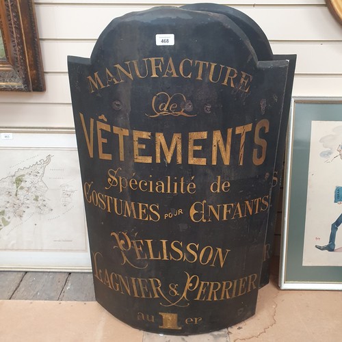 468 - A pair of French pressed metal outfitters advertising signs, for Lagnier & Perrier, H90cm