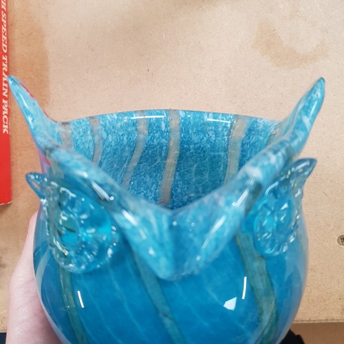 592 - A mid-century Art glass vase in the form of an owl, turquoise blue colour, H15cm