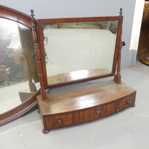 2732 - An oval mahogany framed wall mirror, 89x65cm, a 19th century box swing toilet mirror and a Queen Ann... 